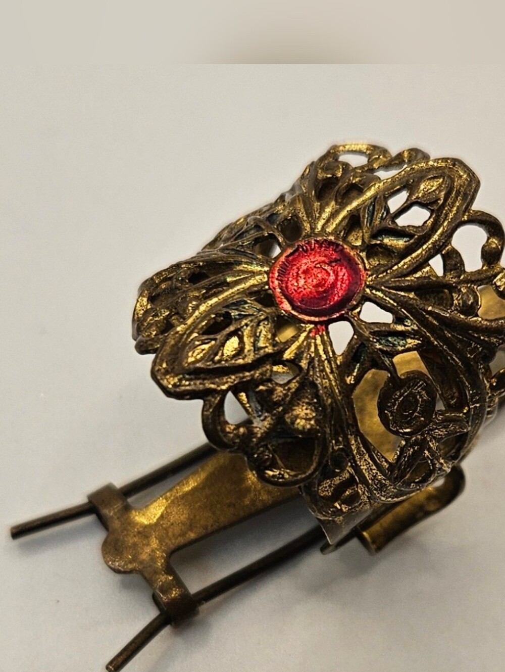 Antique 1913 Pat Brass Filigree Hair Clip Barrette Slide  Art Nouveau